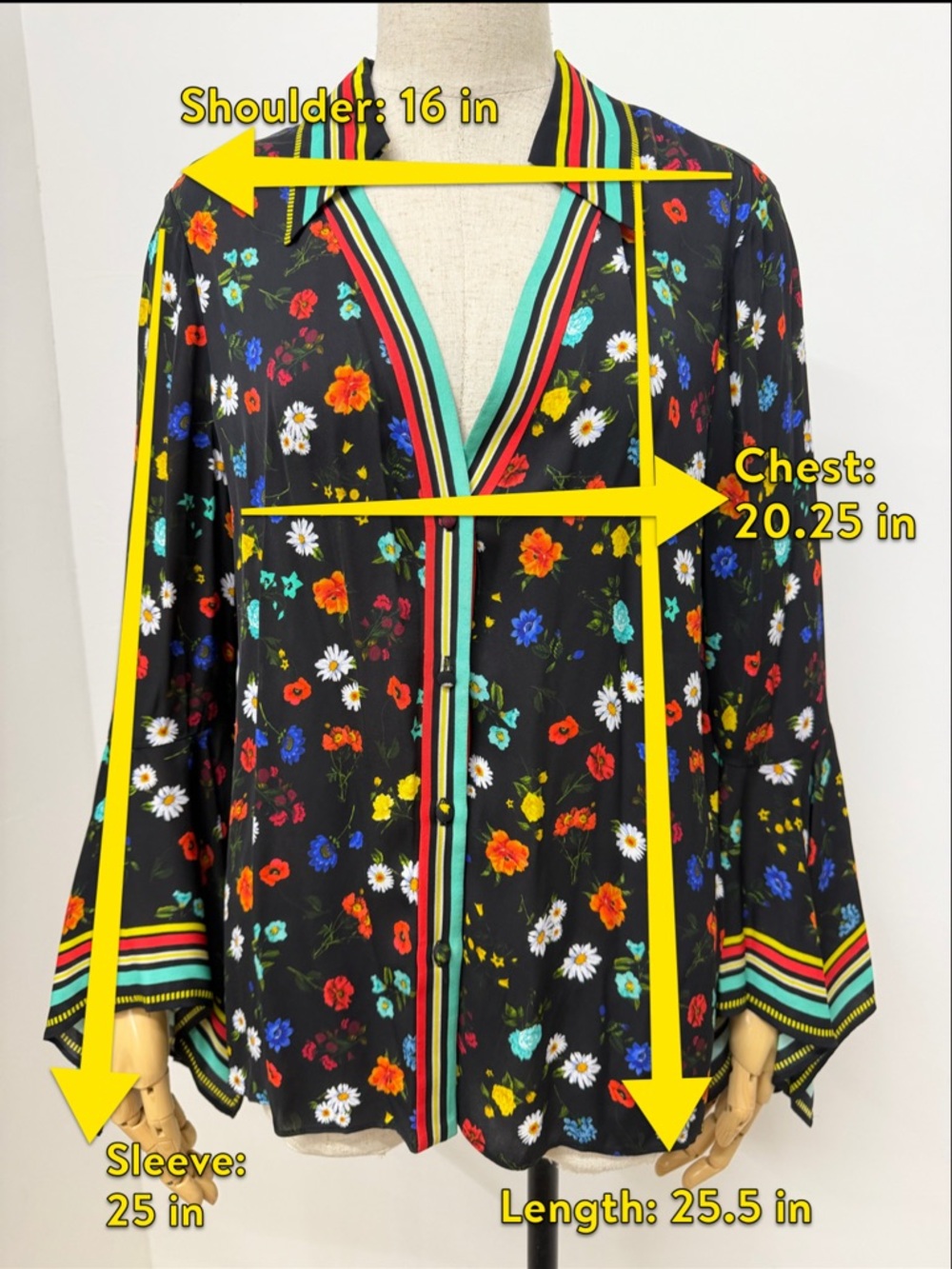 Alice + Olivia Randa Floral Print Bell Sleeve Botanical Ditsy Floral Size Medium - Picture 16 of 16